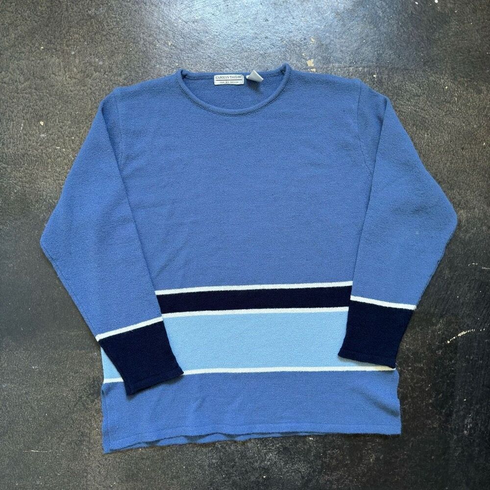 Carolyn Taylor Women’s Blue Long Sleeve Striped Sweater Size XL 100% Acrylic